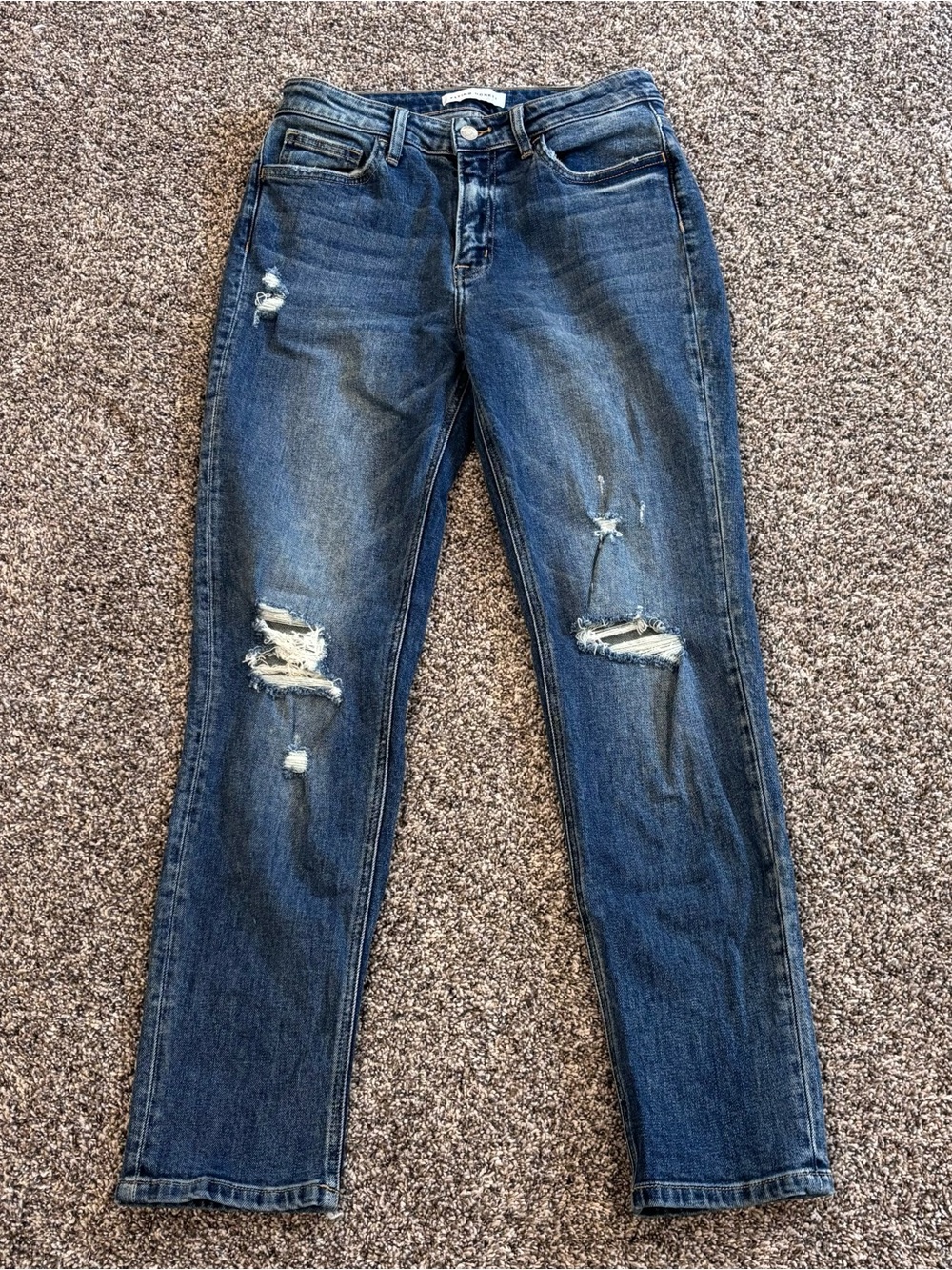Flying Monkey Women's Straight Leg Ripped Jeans in Dark Blue